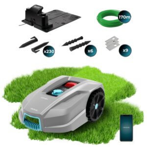 cecotec conga grasshopper 800 connected robot cortacesped inteligente cobertura hasta 800m2 resistente al agua ipx5 sensor de lluvia ajuste de altura de corte color negro y gris