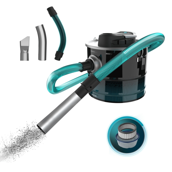 cecotec conga ash 3000 home aspirador de cenizas 1000w capacidad 15l succion 15kpa tubo reforzado metalico deposito acero inoxidable boquilla 38mm filtro lavable color negro y azul