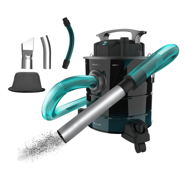 cecotec conga ash 5000 home aspirador de cenizas y pellet potencia de 1200w capacidad 20l succion 18kpa ruedas y asa deposito en acero inoxidable boquilla de 38mm color negro y azul