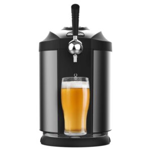 cecotec beerflow steel 5000 dispensador de cerveza 65w compatible con barriles 5l temperatura de 2 a 12°c indicador led bandeja recogegotas extraible base antideslizante color negro y gris