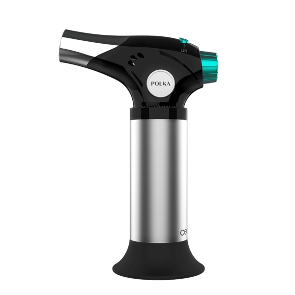 cecotec polka flame cook 1000 steel soplete de cocina alcanza 1300°c regulador de llama bloqueo de seguridad compacto recetario espatula y pincel facil de usar color negro y plata