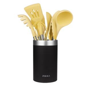 cecotec polka experience vulcano pack de 9 utensilios de cocina mango de acero y caucho termoplastico silicona antiadherente resistente hasta 220°c soporte libre de bpa color amarillo pastel