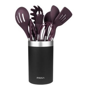 cecotec polka experience titan pack de 9 utensilios de cocina mango de acero y caucho termoplastico silicona antiadherente resistente hasta 220°c incluye soporte libre de bpa color morado
