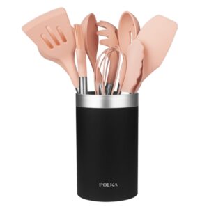 cecotec polka experience gravity pack de 9 utensilios de cocina mango acero y caucho termoplastico silicona antiadherente resistente hasta 220°c soporte libre de bpa color rosa pastel