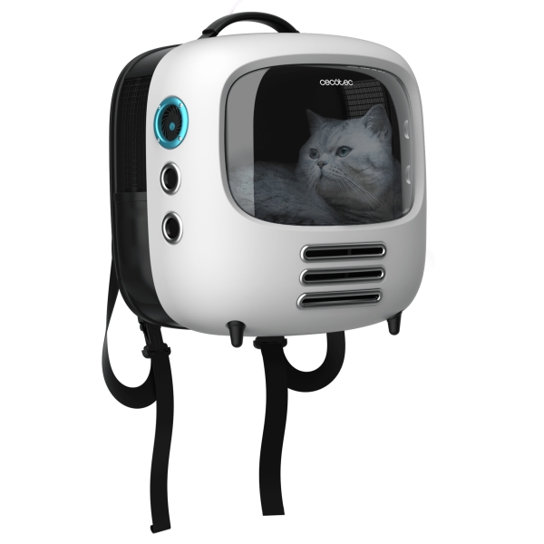 cecotec pumba 1800 travel fan transportin con ventana sistema de ventilacion con 2 velocidades para mascotas hasta 8kg luz interior ergonomico bolsillo lateral 43x42x27.6cm color blanco