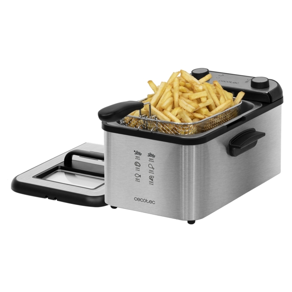 cecotec cleanfry infinity 3000 freidora electrica 2400w capacidad de 3l apto lavavajillas tapa con ventana filtro antiolores temperatura hasta 190°c temporizador acero inoxidable