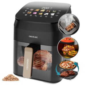 cecotec cecofry and grill smokin' 4500 freidora sin aceite 3 en 1 1900w ahumador integrado coccion rapida y uniforme capacidad 4.5l 10 menus automaticos control visual color negro
