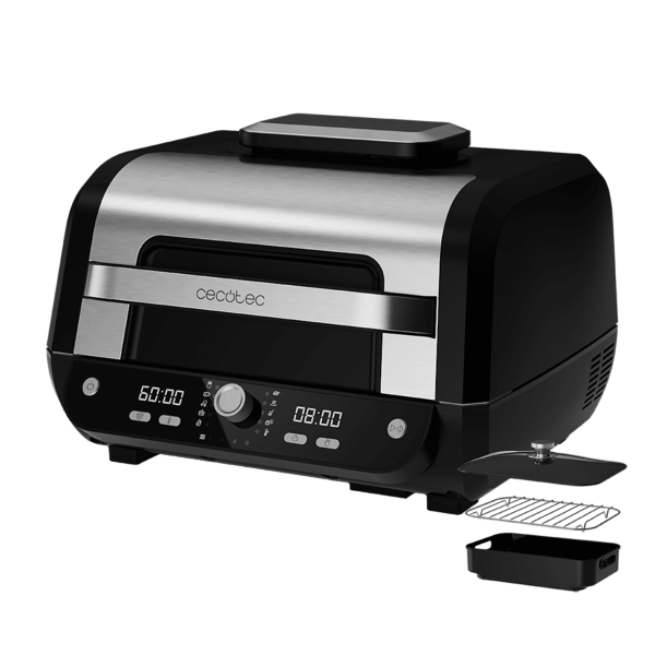cecotec cecofry firedome 8000 pro freidora sin aceite 2 en 1 1700w doble resistencia 12 modos gran capacidad 8l grill con 4 niveles rango de 50 a 230°c accesorios incluidos color negro