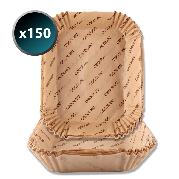 cecotec cecofry bigbucket pack de 150 papeles para freidora de aire de 9 a 11l rectangular resiste hasta 230°c listo para usar facilita limpieza de cubeta 31x27x6.5cm color marron