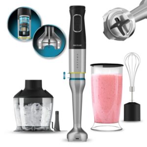 cecotec katana 15 chop batidora de mano 1500w funcion oscilante cuchillas de titanio 21 velocidades campana antisalpicaduras vaso 800ml libre de bpa accesorios funcion turbo color negro