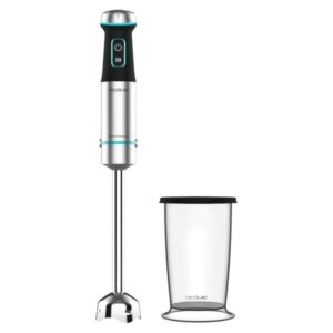 cecotec power titanblack 1200 xl batidora de mano 1200w 4 cuchillas de titanio en cruz campana antisalpicaduras velocidad ajustable vaso 800ml funcion turbo 6.8x6.8x48cm color negro