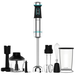 cecotec power titanblack 1200 xl perfectcreamandcrush batidora de mano 1200w cuchillas de titanio campana antisalpicaduras turbo vaso 800ml picadora de 600ml 6.8x6.8x48cm color negro