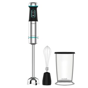 cecotec power titanblack 1200 xl cream batidora de mano 1200w 4 cuchillas de titanio en cruz campana antisalpicaduras velocidad ajustable vaso 800ml montaclaras 6.8x6.8x48cm color negro