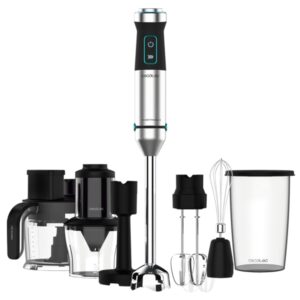 cecotec power titanblack 1500 xl totalmix batidora de mano 1500w cuchillas de titanio campana antisalpicaduras velocidad ajustable incluye accesorios variados funcion turbo color negro