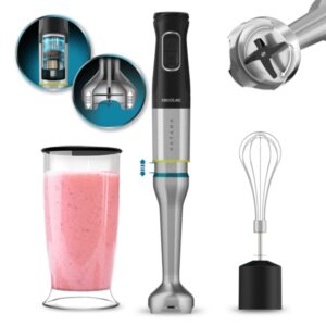 cecotec katana 15 cream batidora de mano potencia de 1500w funcion oscilante cuchillas de titanio 21 velocidades campana antisalpicaduras vaso 800ml con tapa funcion turbo color negro