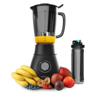cecotec power black titanium 1800 go batidora de vaso potencia de 1800w cuchilla de titanio jarra de vidrio 1.8l 5 velocidades incluye botella portatil funcion turbo color negro