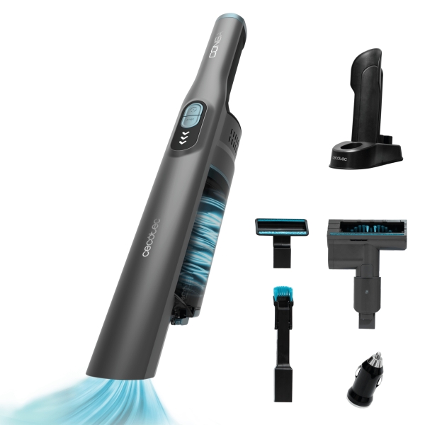 cecotec conga rockstar micro clean and car aspirador de mano 210w 20kpa autonomia 40min incluye cargador coche 12v modos eco y turbo kit de accesorios completo color negro y azul