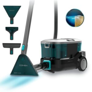 cecotec conga carpetclean 10000 easyhome aspirador para tapiceria 800w accesorio para ventanas doble deposito ruedas incorporadas radio de 7m facil transporte color negro y azul