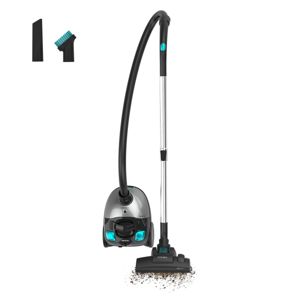 cecotec conga powerbag 2000 compact plus aspirador de trineo 800w deposito de 2l filtrado de alta eficiencia tubo telescopico regulable radio de accion 6m color negro y plata