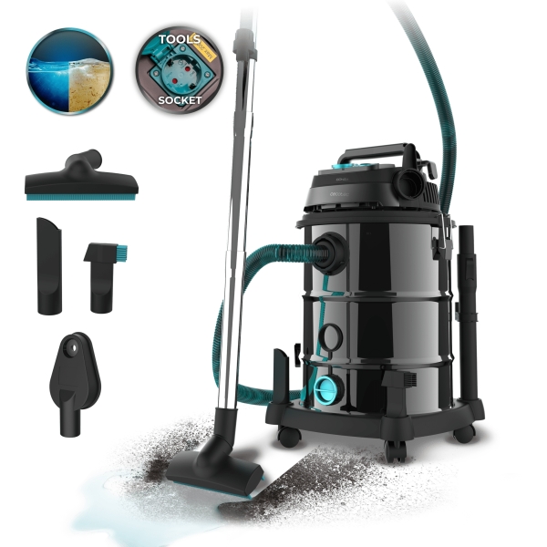 cecotec conga rockstar wet and dry steel pro tool aspirador de trineo 1600w carcasa metalica deposito 30l filtrado multiple enchufe para herramientas funcion de soplado acero inoxidable