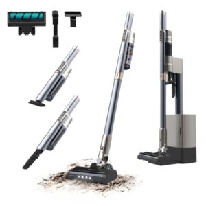 cecotec scoba 2100 station aspirador escoba vertical sin cable 210w base con autovaciado autonomia 40min 20kpa cepillo motorizado bateria de 16.8v color gris y azul metalizado