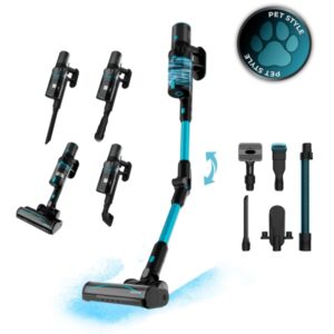 cecotec conga rockstar 3500 storm pet flex aspirador escoba vertical sin cable 500w 30kpa autonomia 70min cepillo antienredos tubo flexible luz led bateria de 33.6v color negro y azul