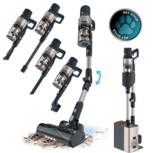 cecotec conga rockstar 5500 station pet flex aspirador escoba vertical sin cable 700w 30kpa autonomia 90min tubo flexible luz led bateria de 33.6v color negro y plata