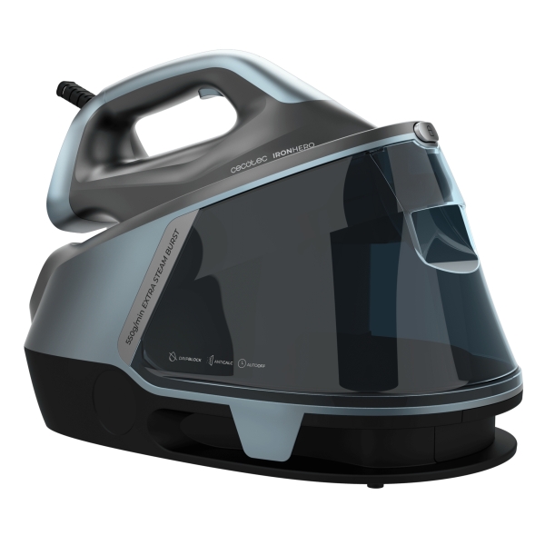 cecotec h 2400 station instant centro de planchado 2800w vapor continuo 150g/min golpe de vapor 550g/min suela ceramica sistema antigoteo autoapagado color negro y gris
