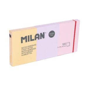 milan pastel pack con 3 blocs de 100 notas adhesivas removibles 38x50mm colores pastel surtidos