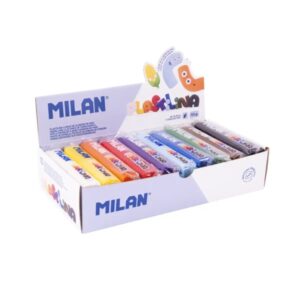 milan caja con 10 barras de plastilina de 150gr base de almidon de maiz sin gluten mezclables colores surtidos