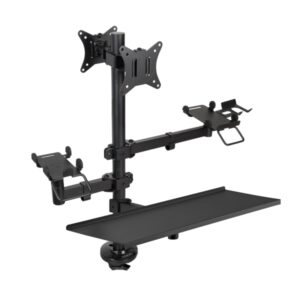 tooq soporte de mesa para 2 monitores de 17" 32" + soportes para impresora tpv, lector de codigos, datafono + bandeja para teclado y raton gestion de cables peso max 9kg x brazo vesa 100x100mm