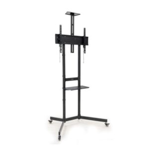 tooq nefertiti soporte de suelo con ruedas para pantallas 37" a 70" altura ajustable bloqueo de ruedas estante bandeja superior para webcam gestion de cables peso max 70kg vesa max 600x400mm color negro