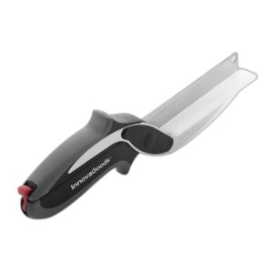 innovagoods cuchillo tipo tijera con mini tabla de cortar integrada mango antideslizante multifuncion bloqueo de seguridad 7.5x25x3cm color plata y negro