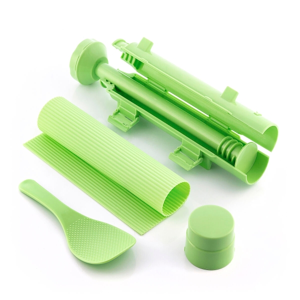 innovagoods suzooka set de 3 piezas para sushi libre de bpa incluye esterilla facil de limpiar incluye recetario color verde