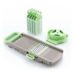 innovagoods choppie mandolina 6 en 1 con rallador plegable multifuncion incluye accesorios facil limpieza compacto y ligero seguro 14.5x14x16cm color verde y gris
