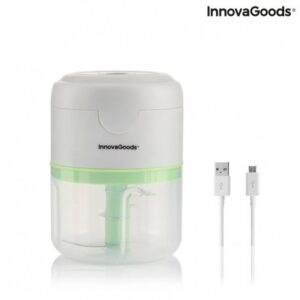 innovagoods echoppie mini picadora recargable potencia 40w capacidad 250ml cuchillas de acero inoxidable bateria de 1300mah velocidad de 30.000rpm color gris, verde y transparente