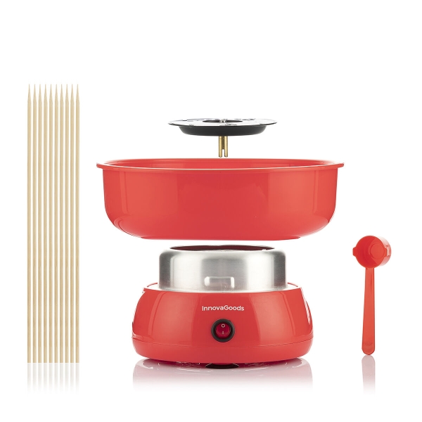 innovagoods cantty maquina de algodon de azucar potencia 450w facil de limpiar incluye palos y cuchara ideal para fiestas color rojo