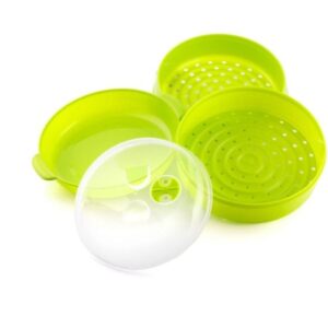 innovagoods fresh vaporera doble para microondas doble compartimento valvula de vapor material resistente facil limpieza color verde lima