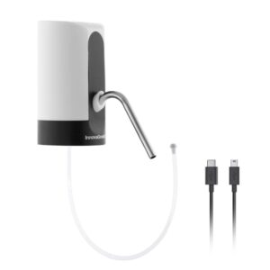 innovagoods dispensador de agua automatico libre de bpa recargable usb compatible con garrafas incluye adaptador bateria 1200mah 7x13x16cm color blanco y negro