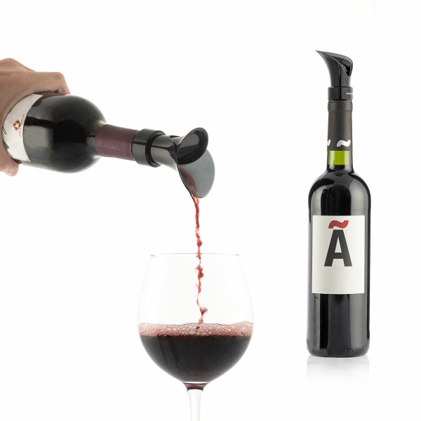 innovagoods wintopp tapon dispensador de vino 2 en 1 con aireador multifuncion cierre hermetico antigoteo facil de limpiar 5x9.8x5cm color negro