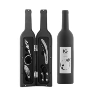 innovagoods set de 5 accesorios para vino estuche en forma de botella ideal para regalar compacto y practico cierre imantado uso decorativo 7x33cm color negro