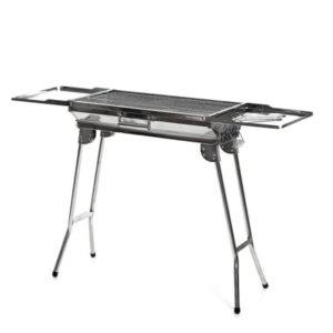 innovagoods exelq barbacoa portatil de acero inoxidable plegable parrilla extraible de 57x29cm asas de transporte paraviento capacidad hasta 1.5kg de carbon 81x73x33cm color gris