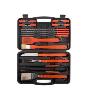 innovagoods set de 18 accesorios para barbacoas con maletin espatula tenedor cuchillo pinzas brocha cepillo limpiador 12 pinchos surtidos 40x27x6cm color rojo