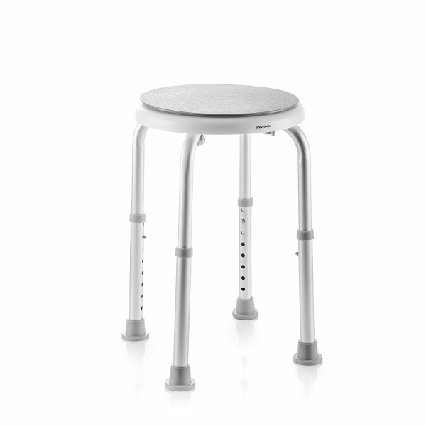innovagoods roshawer taburete de aseo giratorio altura regulable asiento giratorio antideslizante resistente facil montaje soporta hasta 130kg ergonomico color blanco y gris