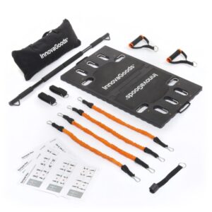 innovagoods gympak max set de entrenamiento integral portatil resistencia ajustable compacto guia de ejercicios bolsa de transporte base antideslizante 51x87x3cm color negro y naranja