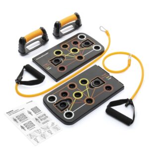innovagoods pulsher set de entrenamiento con bandas de resistencia guia de ejercicios desmontable antideslizante soporta hasta 100kg 67x19x2cm color negro y amarillo