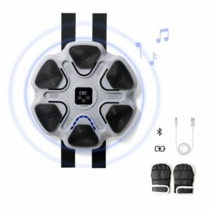 innovagoods beatfist maquina de boxeo musical con 6 paneles bluetooth pantalla digital luces led guantes incluidos 9 velocidades 37.5x37.5x5cm color gris y negro