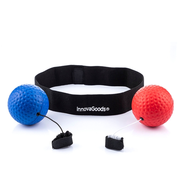 innovagoods balxing set de pelotas de entrenamiento de reflejos multifuncion incluye 2 pelotas ajustable cierre con velcro color azul y rojo