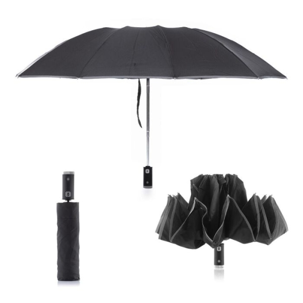 innovagoods folbrella paraguas de cierre inverso con luz led reflectante antigoteo compacto ligero color negro y gris