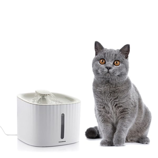 innovagoods drinkatt fuente usb para mascotas capacidad 3l silenciosa filtros reutilizables 3 modos de flujo indicador nivel facil limpieza 19x15x19cm color blanco y gris